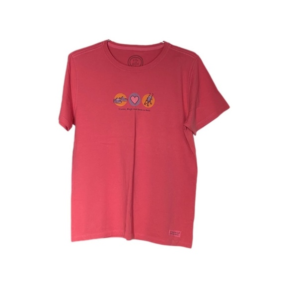 Life Is Good Pink Graphic Relaxed Tee “ Treks Hugs Rock& Roll” Women’s Medium - Picture 3 of 10